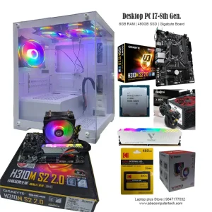 i7 8th gen desktop pc with rgb ram and white fishtank case